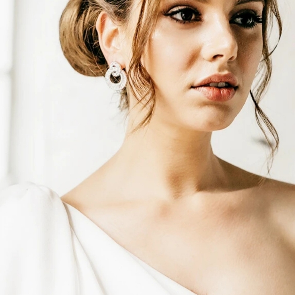 STERLING SPARKLING DOUBLE CIRCLE EARRINGS